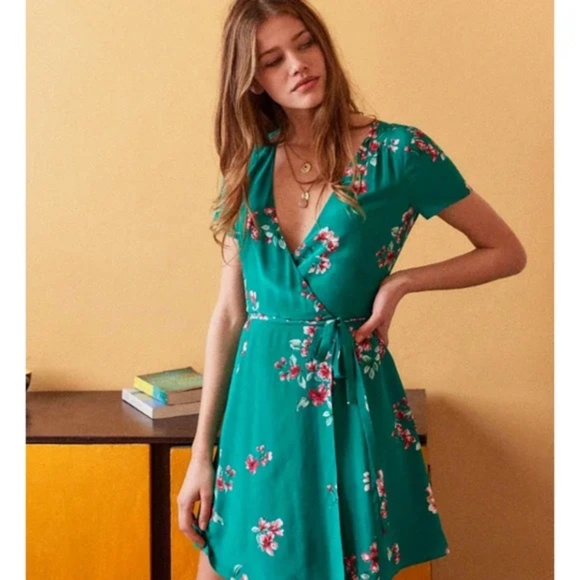 Sezane Bouquet Vert Anastasia Silk Floral Mini Wrap Dress Green Size 34 US 2 XS - Picture 5 of 12